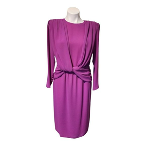 Vintage Ursula Of Switzerland Women's Purple Twisted Ruched Pearl Sz‎ 12 Dress